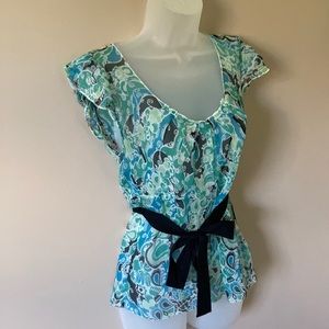 Elie Tahari silk top with belt/ sash